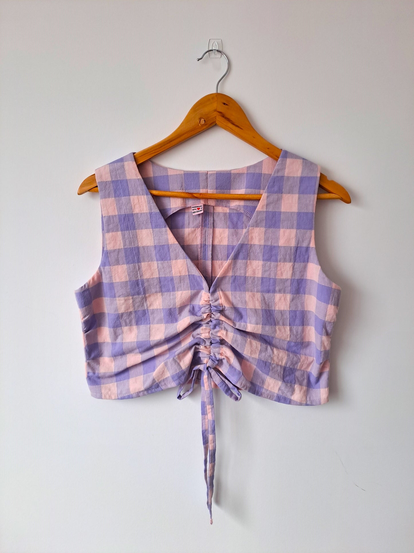 Pre-made: Pink and lilac, large gingham, gathered top