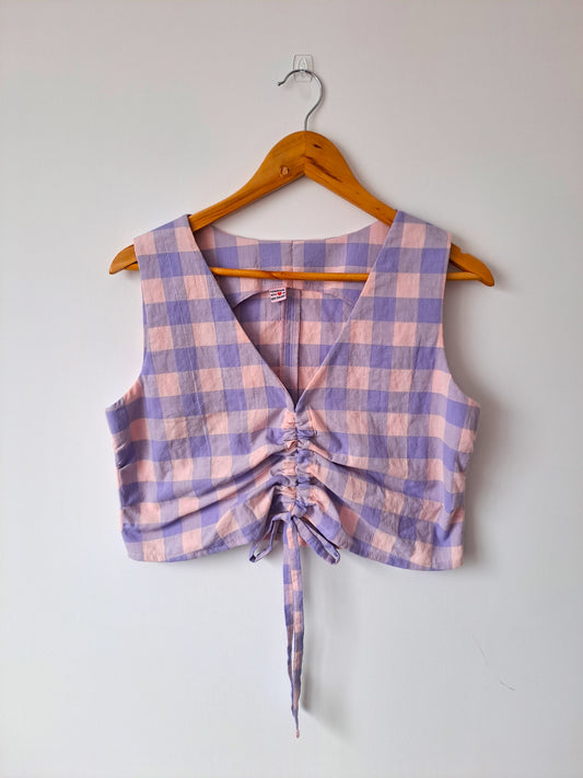 Pre-made: Pink and lilac, large gingham, gathered top