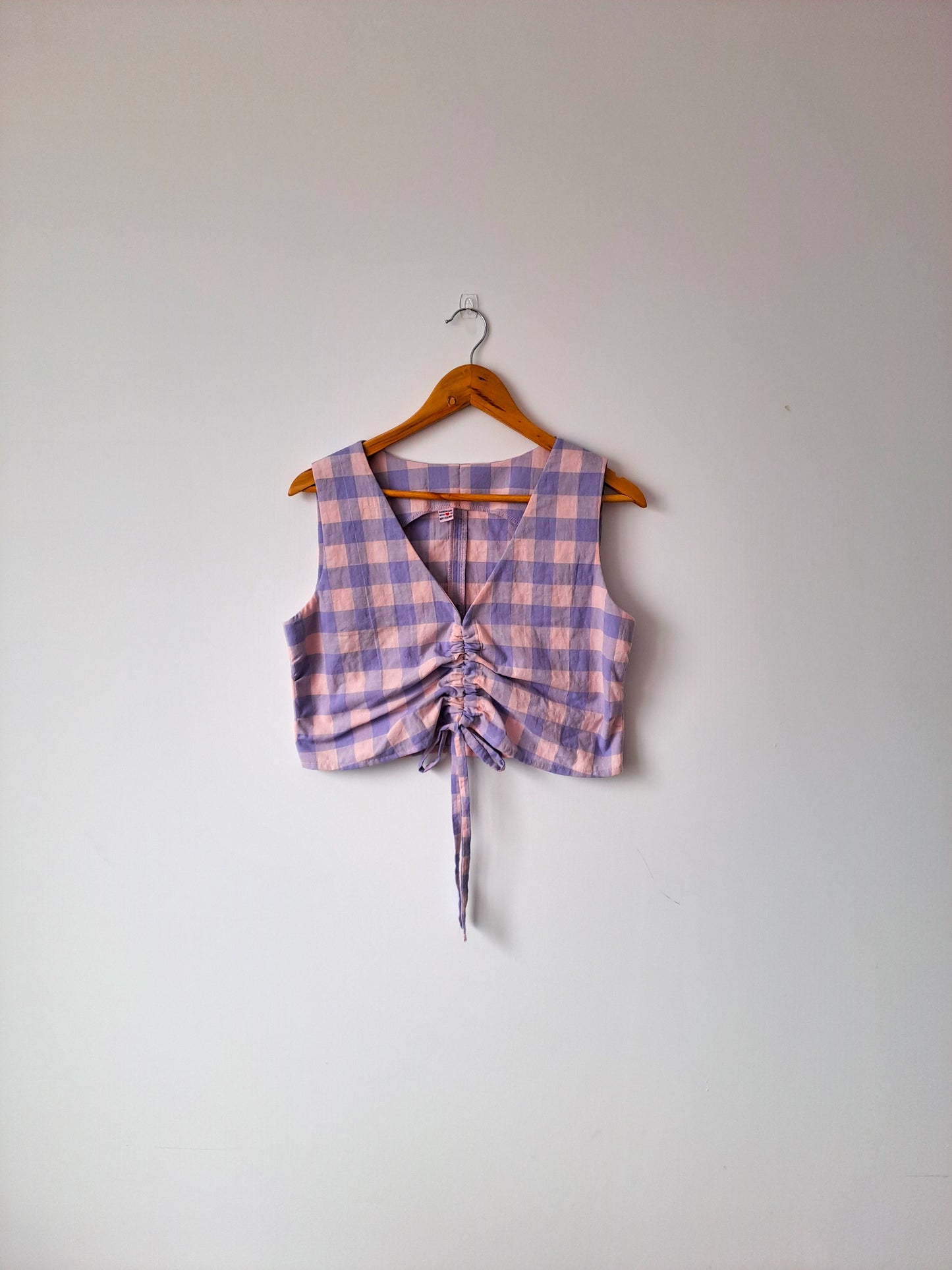 Pre-made: Pink and lilac, large gingham, gathered top