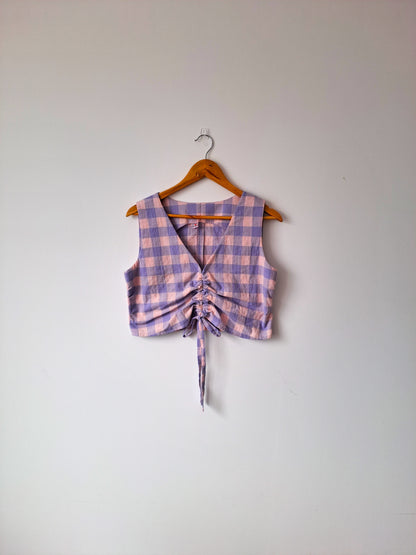 Pre-made: Pink and lilac, large gingham, gathered top