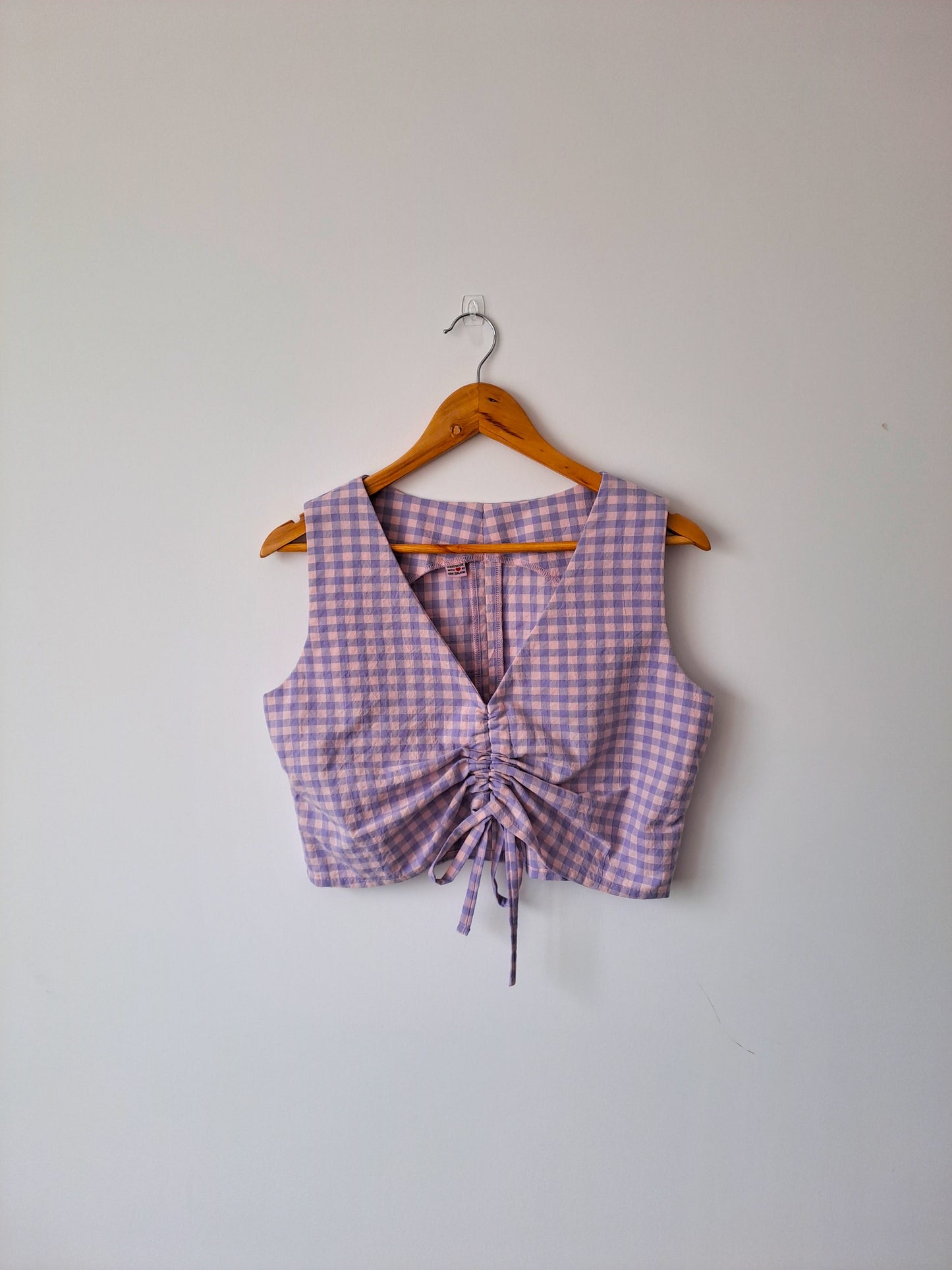 Pre-made: Pink and lilac, small gingham, gathered top
