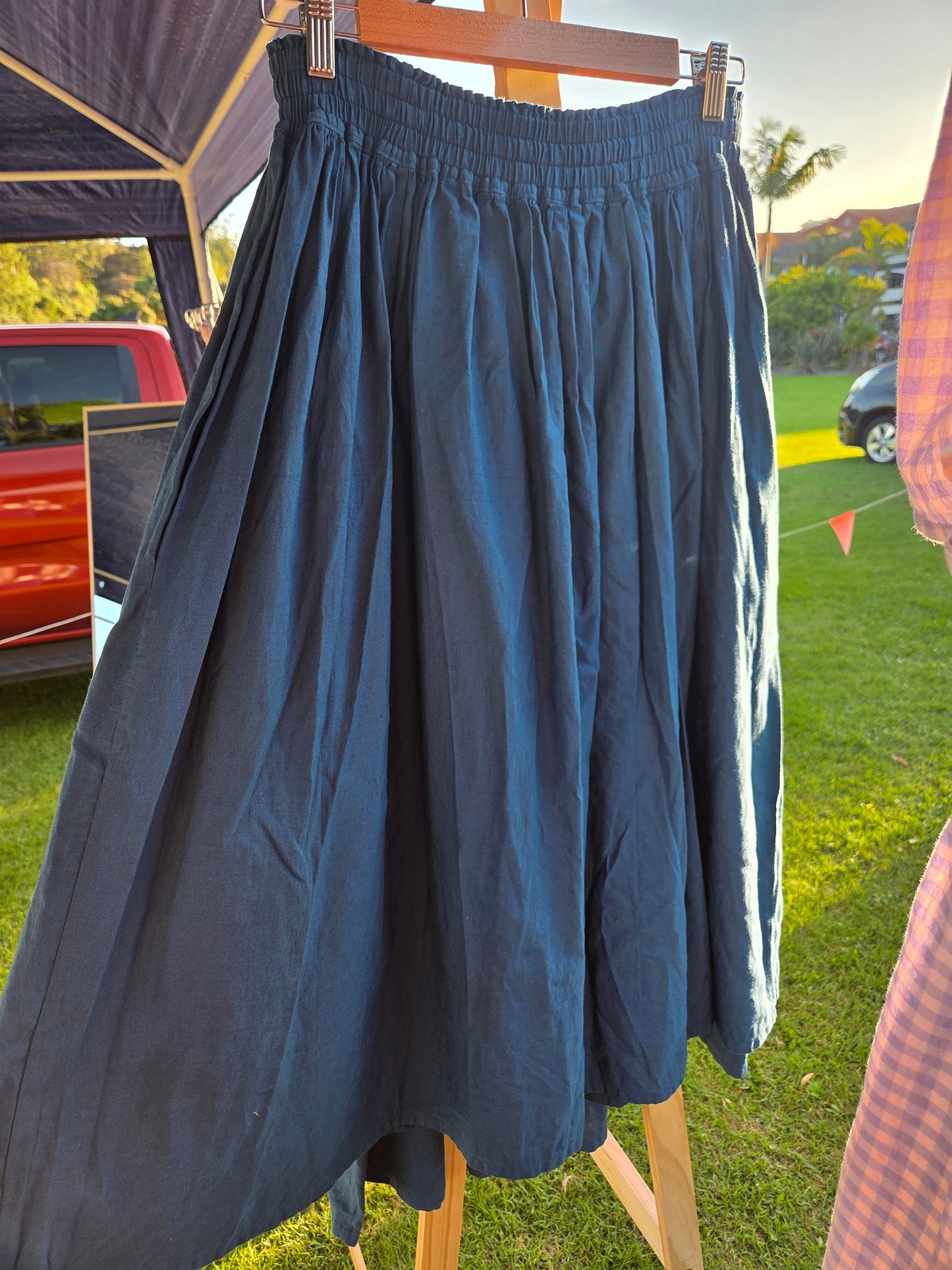 Pre-made: Indigo, cotton/linen gathered skirt